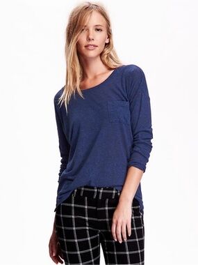 Old Navy Blue Heather Long Sleeve Pocket Tee